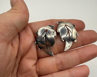 Vintage Sterling Silver 925 Leaf Screwback Earrings 1”
