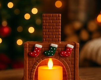 Miniature Christmas Fireplace | Tea Light Candle Holder Christmas Decor | Holiday Ornament | New Year's Gift
