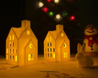 Christmas Village Tea Light Holders: Winter Houses Set of 2