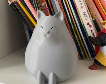 Portalápices con forma de gato, organizador de escritorio de plástico PLA impreso en 3D