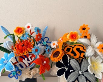 Thunder Inspired Pipe Cleaner Flower Arrangement – Handmade Oklahoma Basketball Fan Decor, Forever Bouquet Gift, Sports Team Floral Box