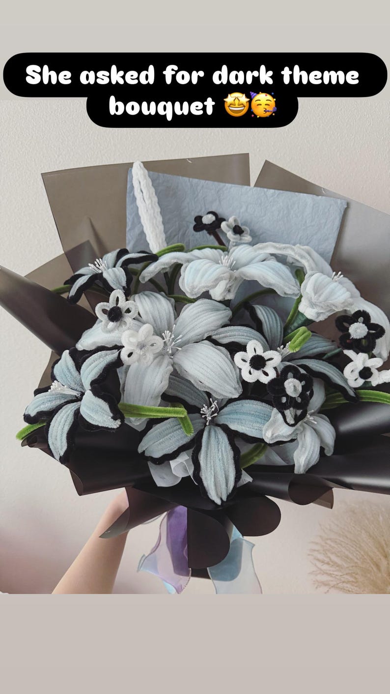Handmade Pipe Cleaner Pastel Lily Bouquet- Medium size, Pipecleaner Flower . image 8
