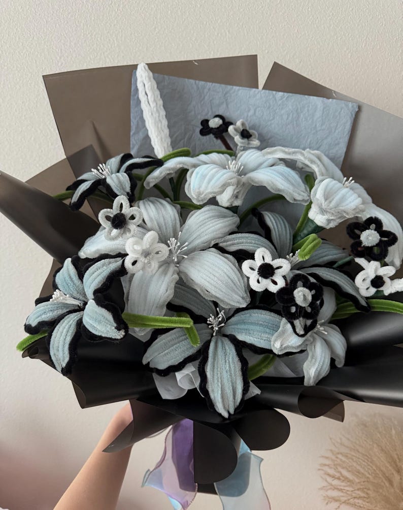 Handmade Pipe Cleaner Pastel Lily Bouquet- Medium size, Pipecleaner Flower . image 15