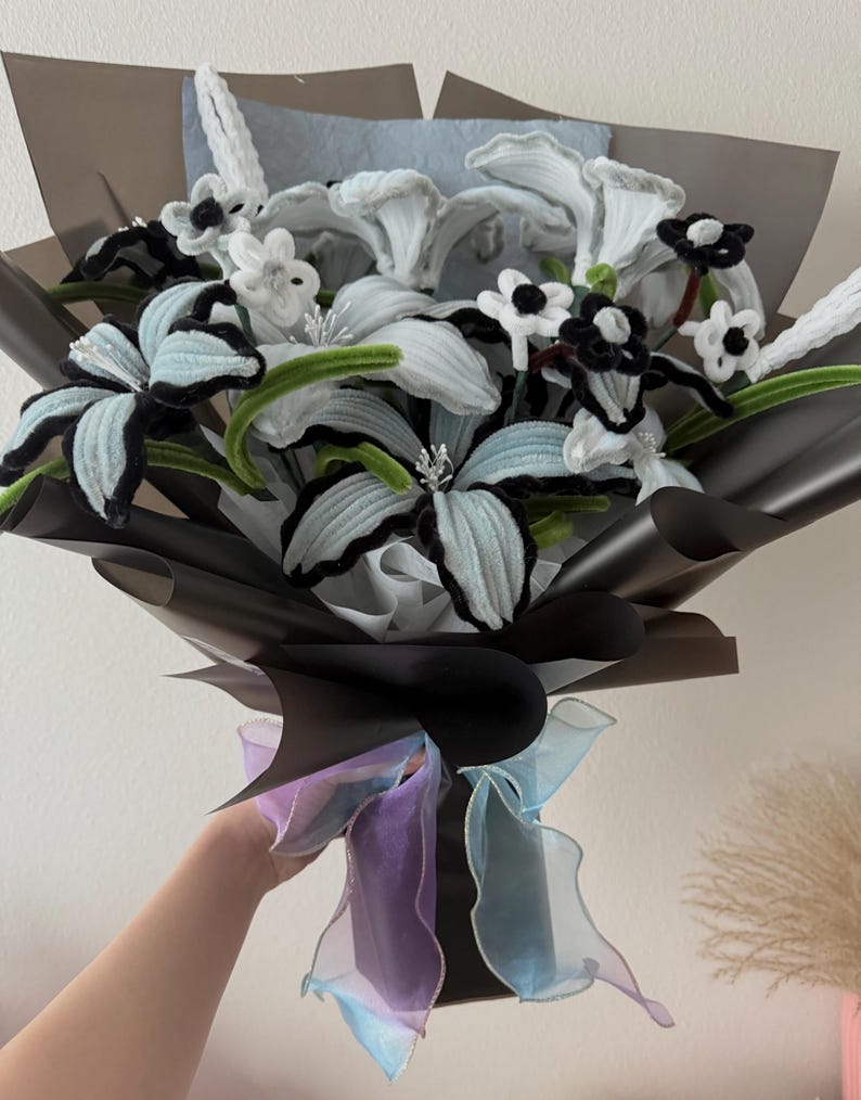 Handmade Pipe Cleaner Pastel Lily Bouquet- Medium size, Pipecleaner Flower . image 12