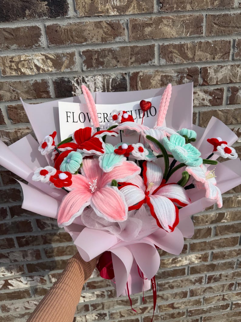Handmade Pipe Cleaner Pastel Lily Bouquet- Medium size, Pipecleaner Flower . image 13