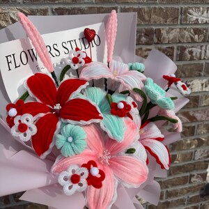 Handmade Pipe Cleaner Pastel Lily Bouquet- Medium size, Pipecleaner Flower . image 14