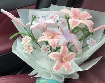 Handmade Pipe Cleaner Pastel Lily Bouquet- Medium size, Pipecleaner Flower .