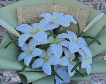 Handmade Pipe Cleaner Classy White Lily Bouquet