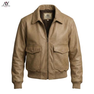 Women’s Real Leather A-2 Bomber Jacket: Vintage Aviator Coat & 90s Style Custom Size Beige