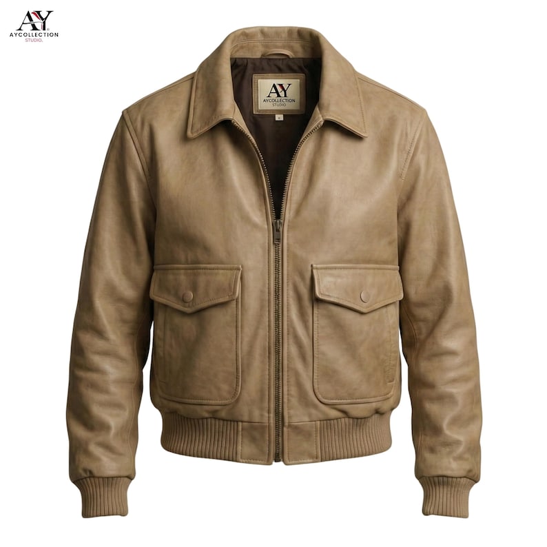 Women’s Real Leather A-2 Bomber Jacket: Vintage Aviator Coat & 90s Style Custom Size Beige
