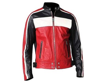 Retro Stripe Motorcycle Jacket: Cafe Racer Style, Real or Faux Leather