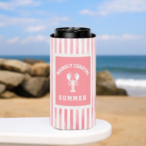 Mainely Slim Can Koozie  Beach Party Koozie Maine Koozie Favor Lobster Designs Maine Drink Sleeve Maine Summer Koozie Maine Party Favor