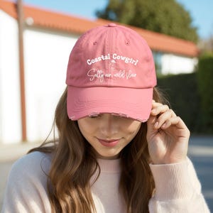 Distressed Coastal Cowgirl Hat, “Coastal Air, Wild Flair” -Western Beach Vibes Cap for Women & Teens - Beach Cap, Summer Hat for Young Adult