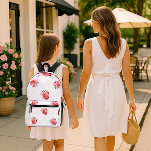 Strawberry Backpack for Girls | Cute Pink Bow Print School Bag | Kawaii Kids Backpack for School, Travel & Gifts, Preschool Backpack