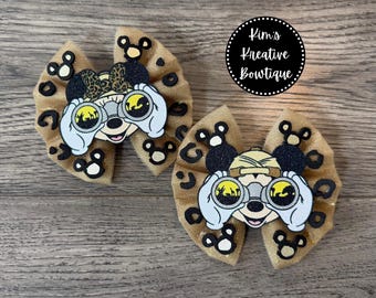 Mickey & Minnie Inspired Safari Animal Kingdom Tulle + Glitter Hair Bow(s) // Girls Baby Toddler Kids Hair Bow Hair Clip Headband