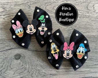 Mickey Minnie Goofy Daisy Donald Pluto Inspired Tulle + Glitter Hair Bow(s) // Girls Baby Toddler Kids Hair Bow Hair Clip Headband