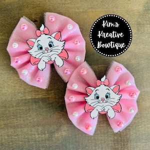 Aristocrats Marie Inspired Light Pink Tulle + Glitter + Pearls Hair Bow(s) // Girls Baby Toddler Kids Hair Bow Hair Clip Headband