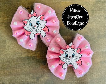 Aristocrats Marie Inspired Light Pink Tulle + Glitter + Pearls Hair Bow(s) // Girls Baby Toddler Kids Hair Bow Hair Clip Headband