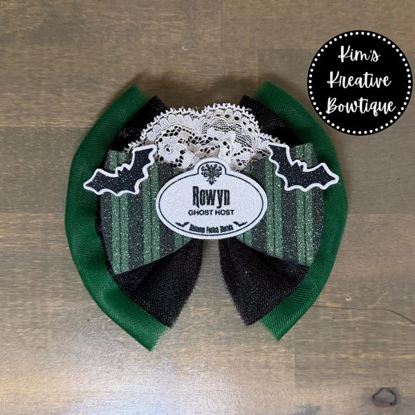 Haunted Mansion Inspired Ghost Host Maid Personalized Tulle + Glitter Hair Bow(s) // Girls Baby Toddler Kids Hair Bow Hair Clip Headband
