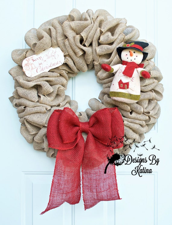 Christmas Snowman Burlap Wreath
