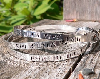 Heirloom Solid Sterling Silver Family Tree or Message Bangle- Hand Forged and Fully Customizable - Choice of Fonts and FInishes