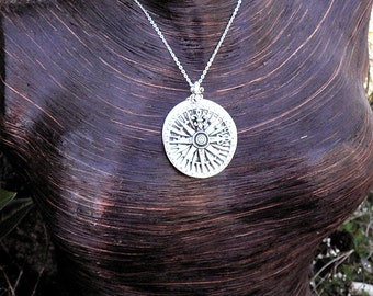 My True North Solid Sterling Rose Compass Replica Necklace Customizable Pendant - Many Fonts - Your Own Message - Secret Message Graduation