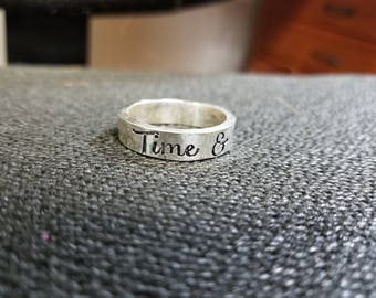 Custom Hand Stamped thick Ring - Solid Hand-Forged Sterling Silver - Customizable - Your Message - Inside and/or Outside - Choice of Font