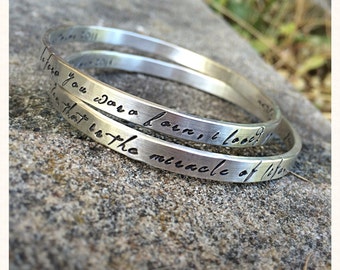 Set of TWO Thick Sterling Silver Bangles - Personalized Inside or Outside - Fully Customizable - Choice of Many Fonts and Finishes - Message