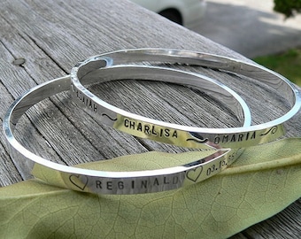 Solid Sterling Silver Bangle - Thick and Strong - Hand Stamped Inside and/or Outside - Your Own Message - Phrase - Many Fonts - Any Size