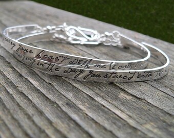 Custom Stamped Sterling Silver Phrase Bracelet Clasp Cuff - Adjustable - Your Own Message and Font - Hand Stamped Inside or Outside