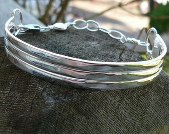 Sterling Silver 3-Tier Cuff - Personalized - Your Own Message and Font - Hand Stamped Inside or Outside