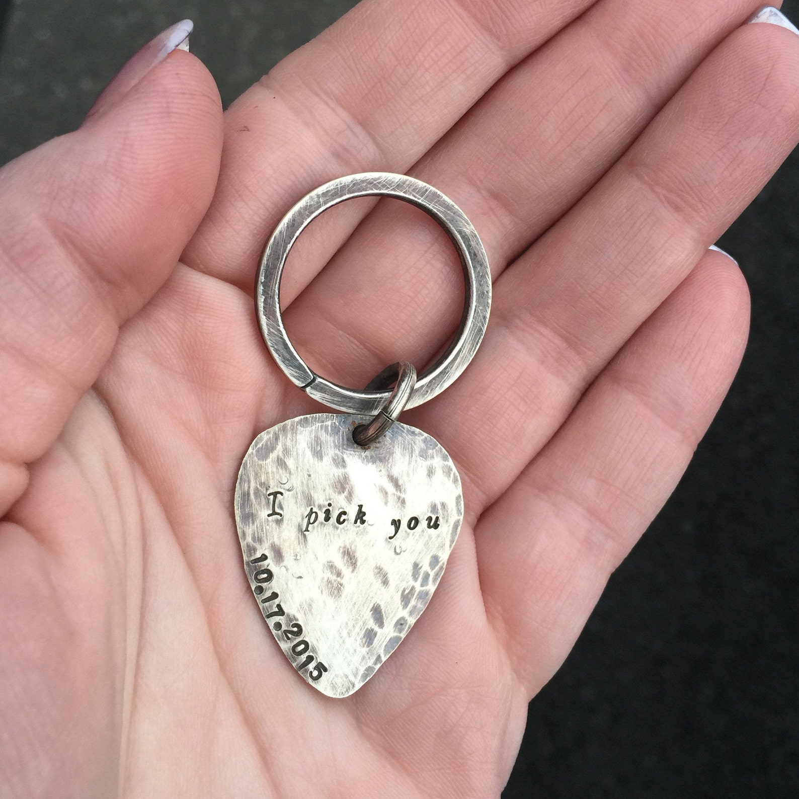 Handfinished Solid Sterling Silver Guitar Pick Key Ring Etsy