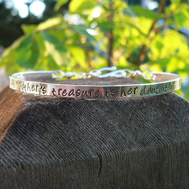 Adjustable Your Own Message and Font Hand Stamped Inside andor Outside Custom Stamped Sterling Silver Phrase Bracelet Clasp Cuff
