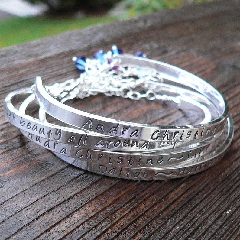 Adjustable Your Own Message and Font Hand Stamped Inside andor Outside Custom Stamped Sterling Silver Phrase Bracelet Clasp Cuff