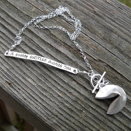 Personalized Fortune Cookie Necklace Sterling Silver Hand Etsy
