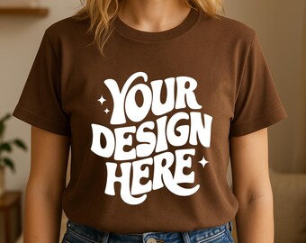 Bella Canvas 3001 Brown T-Shirt Mockup with Model (Digital Download)
