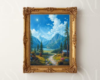 Mockup di cornice barocca decorata in oro, espositore per opere d'arte vintage (PSD, JPG, PNG)