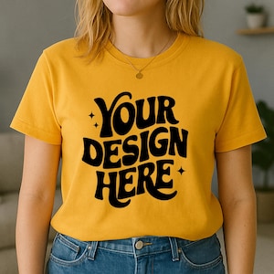 Bella Canvas 3001 Yellow T-Shirt Mockup | Yellow Tee Mockup | Yellow Shirt Mockup | 3001 Bella Canvas Mockup | Cozy Interior Aesthetic