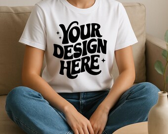 Bella Canvas 3001 White T-Shirt Mockup | Model Mockup (Digital Download)