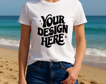 Maqueta de camiseta blanca Bella Canvas 3001 / Camiseta estilizada (Descarga digital)