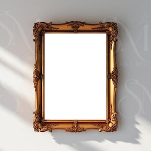 Vintage Gold Frame Wall Mockup, Gold Frame Mockup for Wall Art, Classic Wall Art Frame Mockup, Poster Frame Mockup Template,PSD Frame Mockup