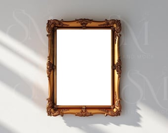 Vintage Gold Frame Wall Art Mockup (PSD, JPG, PNG)
