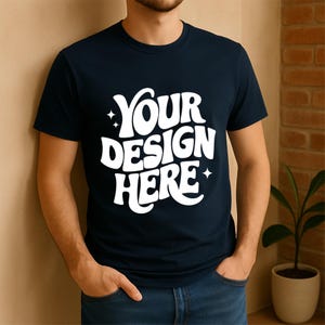 Bella Canvas 3001 Navy Blue Tshirt Mockup | Blue T-Shirt Mockup | Model Mockup | Shirt Model Mockup | Aesthetic Men Bella Canvas Mockup