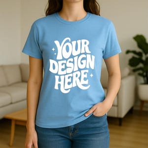 Bella Canvas 3001 Powder Blue T-Shirt Mockup | High-Quality Blue T-Shirt Mockup | Neutral Aesthetic T-Shirt Mockup | Blue Shirt Mockup
