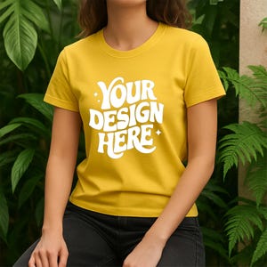 Bella Canvas 3001 Yellow Shirt Mockup | Yellow T-Shirt Mockup | Design Display Mockup | Shirt Model Mockup | Model Yellow T-Shirt Mockup