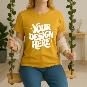 Bella Canvas 3001 Yellow Shirt Mockup | Yellow T-Shirt Mockup | Shirt Model Mockup | Model Yellow T-Shirt Mockup