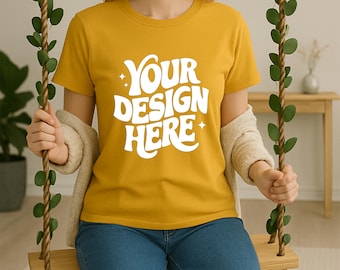 Mockup T-shirt Bella Canvas 3001 geel | Modelmodel (digitale download)