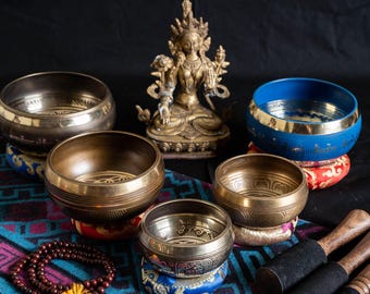 Juego de cuencos tibetanos para la sanación de chakras – Cuencos tibetanos martillados a mano de Nepal