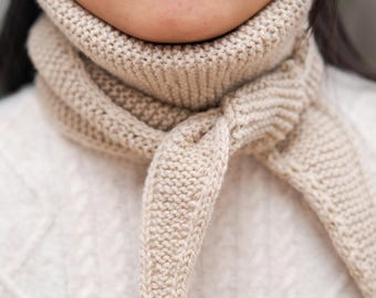 Handknit Sophie Scarf from Nepal | Sophie Schal | Small Knitted Scarf | Handmade Beige Scarf | Wool Acrylic Blend Neck Scarf | Beige Color