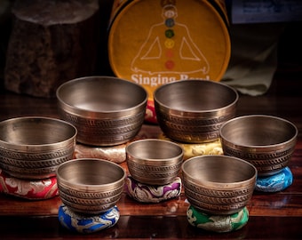 Juego de cuencos tibetanos de 7 chakras hechos a mano / Meditación tibetana, sanación con sonido